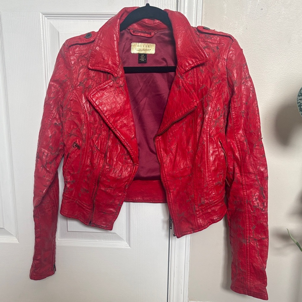 Guess Red Leather Biker Jacket